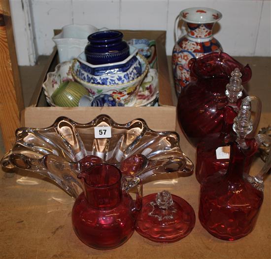 Cranberry glass & mixed ceramics